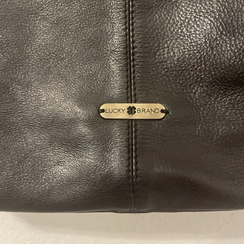 Lucky Brand Tote Black Leather Shoulder Bag Purse Handbag Large